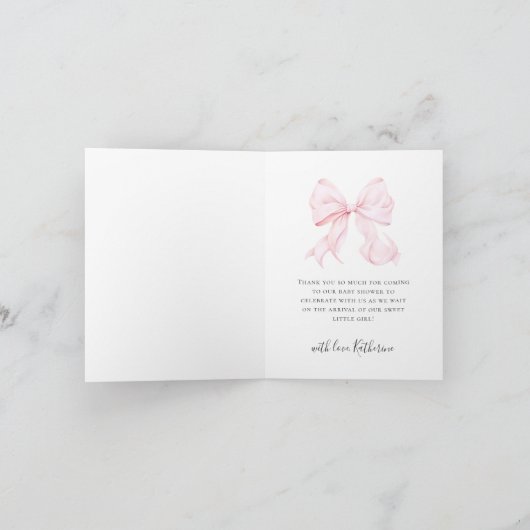 Pink Bow Baby Shower Bedankkaart (Binnen)