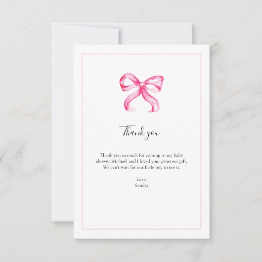 Pink Bow Baby shower Bedankt Elegant Script (Voorkant)