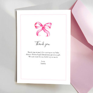Pink Bow Baby shower Bedankt Elegant Script