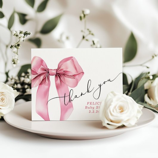 Pink Bow Baby shower Bedankt kaart