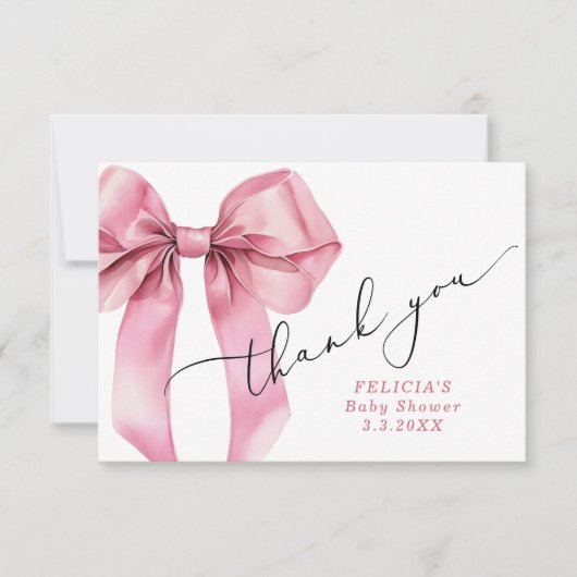 Pink Bow Baby shower Bedankt kaart (Voorkant)