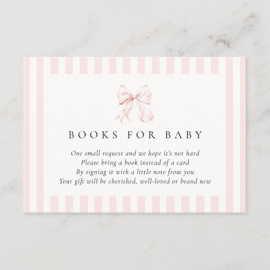 Pink Bow Baby shower Boeken voor Baby Enclosure Ka Informatiekaartje (Voorkant)