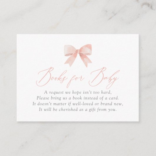 Pink Bow Baby shower Boeken voor Baby Informatiekaartje (Voorkant)