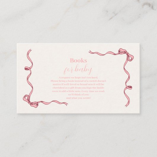 Pink Bow Baby shower Boeken voor Baby Informatiekaartje (Voorkant)