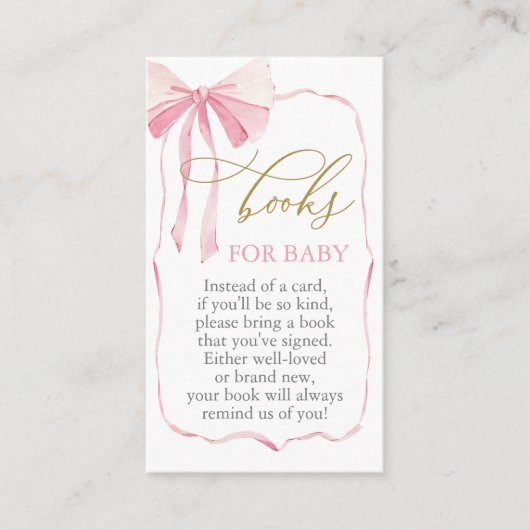 Pink Bow Baby shower Boeken voor Baby Informatiekaartje (Voorkant)