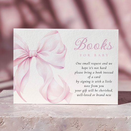 Pink Bow Baby shower Boeken voor Baby Informatiekaartje