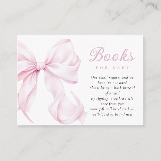 Pink Bow Baby shower Boeken voor Baby Informatiekaartje (Voorkant)