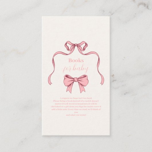 Pink Bow Baby shower Boeken voor Baby Informatiekaartje (Voorkant)