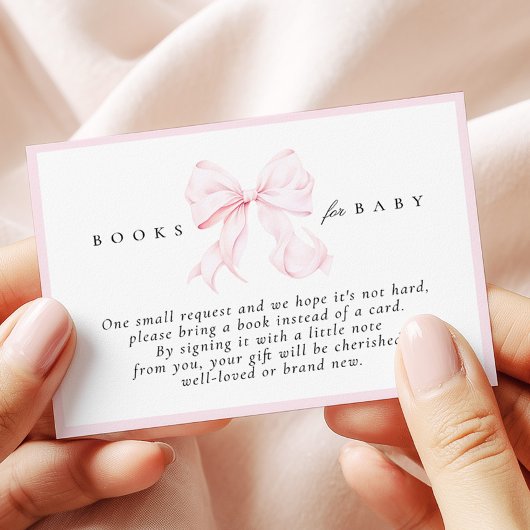 Pink Bow Baby Shower Books for Baby Card Informatiekaartje