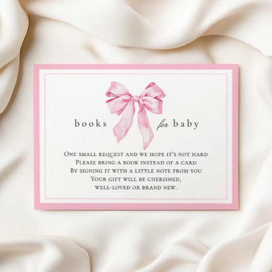 Pink Bow Baby Shower Books for Baby Informatiekaartje