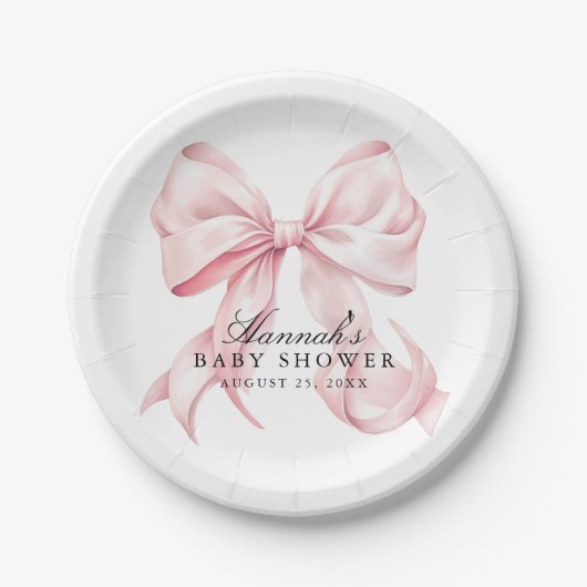 Pink Bow Baby Shower Coquette Bow Paper Plates Papieren Bordje (Voorkant)