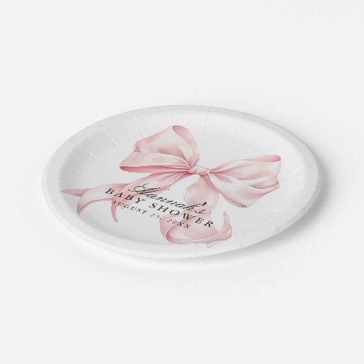 Pink Bow Baby Shower Coquette Bow Paper Plates Papieren Bordje (Gekanteld)