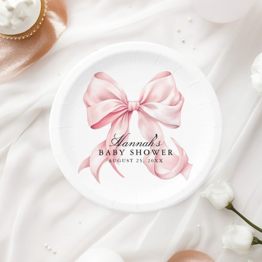 Pink Bow Baby Shower Coquette Bow Paper Plates Papieren Bordje