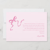 Pink Bow Baby shower Dank u kaart (Achterkant)
