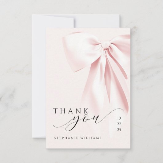 Pink Bow Baby shower Dank u kaart (Voorkant)