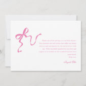 Pink Bow Baby shower Dank u kaart (Achterkant)