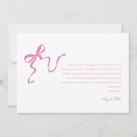 Pink Bow Baby shower Dank u kaart (Achterkant)