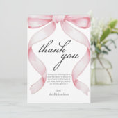 Pink Bow Baby shower Dank u kaart (Staand voorkant)