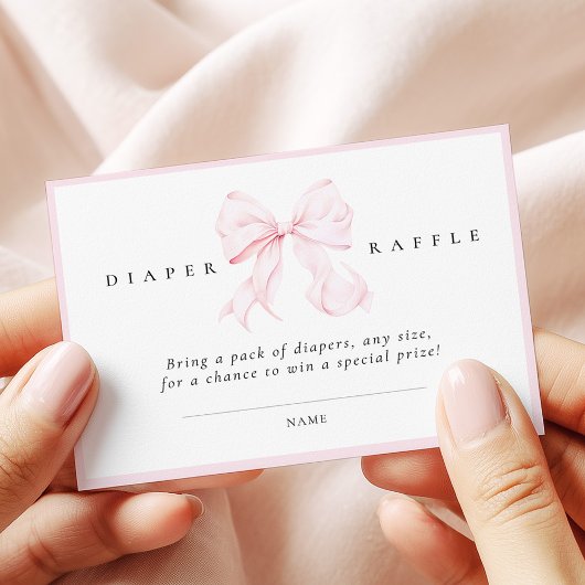Pink Bow Baby Shower Diaper Raffle Card Informatiekaartje