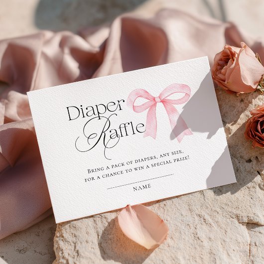 Pink Bow Baby Shower Diaper Raffle Informatiekaartje