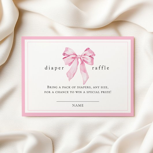 Pink Bow Baby Shower Diaper Raffle Informatiekaartje