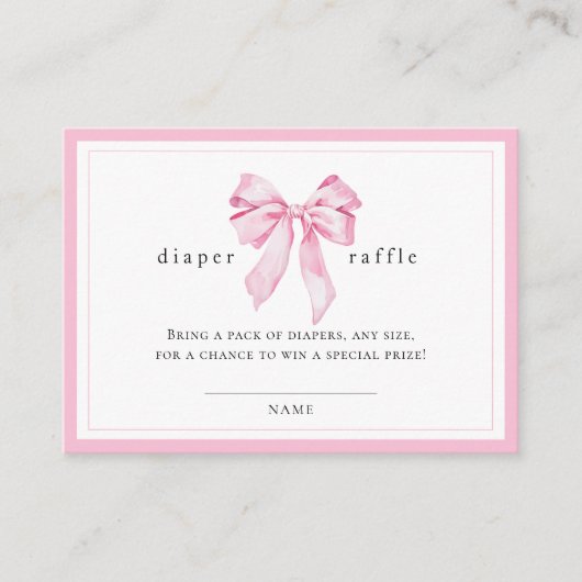 Pink Bow Baby Shower Diaper Raffle Informatiekaartje (Voorkant)