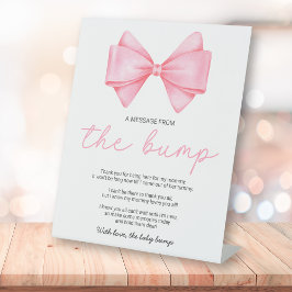 Pink Bow Baby shower Een bericht van de Bump Reclamebord Met Voetstuk