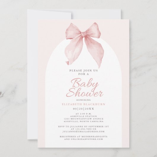 Pink Bow Baby shower Elegant Girly Kaart (Voorkant)