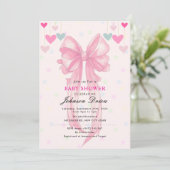 Pink Bow Baby Shower | Elegant Watercolr Kaart (Staand voorkant)