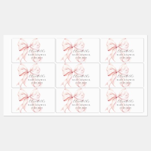 Pink Bow Baby Shower Favors Label (Vel)