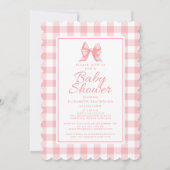 Pink Bow Baby shower Gingham Pastel Girly Elegant Kaart (Voorkant)