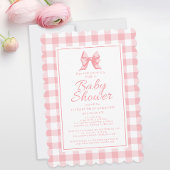 Pink Bow Baby shower Gingham Pastel Girly Elegant Kaart