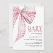 Pink Bow Baby shower Girl Waterverf Uitnodiging (Voorkant)