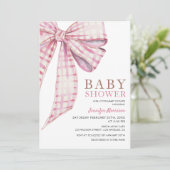Pink Bow Baby shower Girl Waterverf Uitnodiging (Staand voorkant)