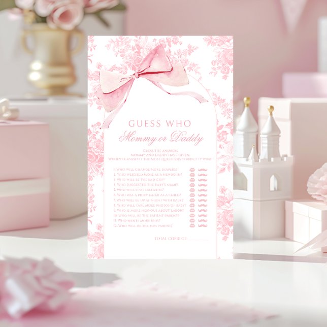 Pink Bow Baby shower Guess Mama of Daddy Game (Creator heeft geüpload)