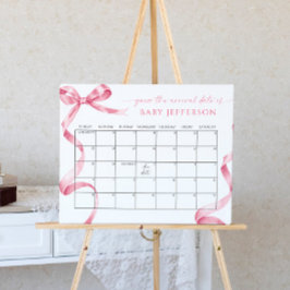 Pink Bow Baby shower Guess Vervaldatum Kalender Poster