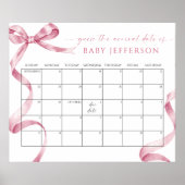 Pink Bow Baby shower Guess Vervaldatum Kalender Poster (Voorkant)