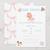 Pink Bow Baby Shower Invitation Customizable Kaart (Voorkant / Achterkant)