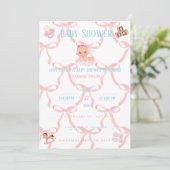 Pink Bow Baby Shower Invitation Customizable Kaart (Staand voorkant)