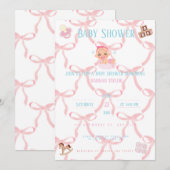 Pink Bow Baby Shower Invitation Customizable Kaart (Voorkant / Achterkant)