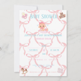 Pink Bow Baby Shower Invitation Customizable Kaart