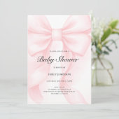 Pink Bow Baby Shower Invitation | Elegant Coquette Kaart (Staand voorkant)