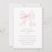 Pink Bow Baby Shower Invitation Kaart (Voorkant)