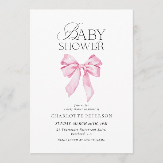 Pink Bow Baby Shower Invitation Kaart (Voorkant)