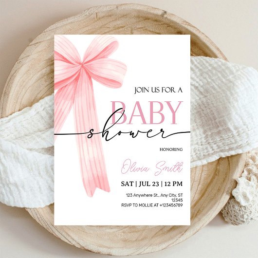 Pink Bow Baby Shower Invitation Kaart