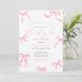 Pink Bow Baby Shower Invitation Kaart (Staand voorkant)