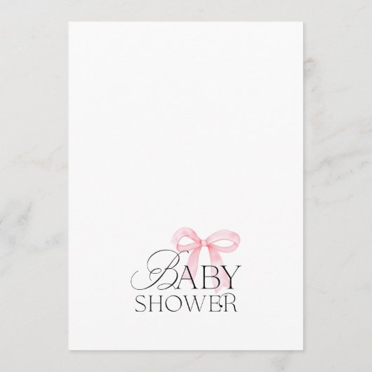 Pink Bow Baby Shower Invitation Kaart (Achterkant)