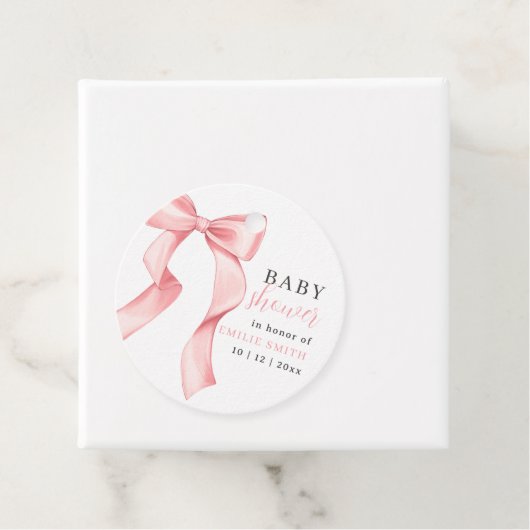 Pink Bow Baby shower Invitation, Roze Coquette Bedankjes Labels (In situ)