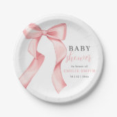 Pink Bow Baby shower Invitation, Roze Coquette Papieren Bordje (Voorkant)