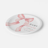 Pink Bow Baby shower Invitation, Roze Coquette Papieren Bordje (Gekanteld)